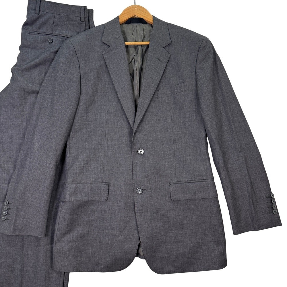 Baroni Mens 38R Slim Fit Wool Gray 2-Piece Suit Blazer Pants 33x30 Coat Jacket